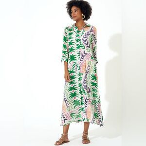 Oliphant Tropical Cotton Silk Button Down Midi Dress XS
